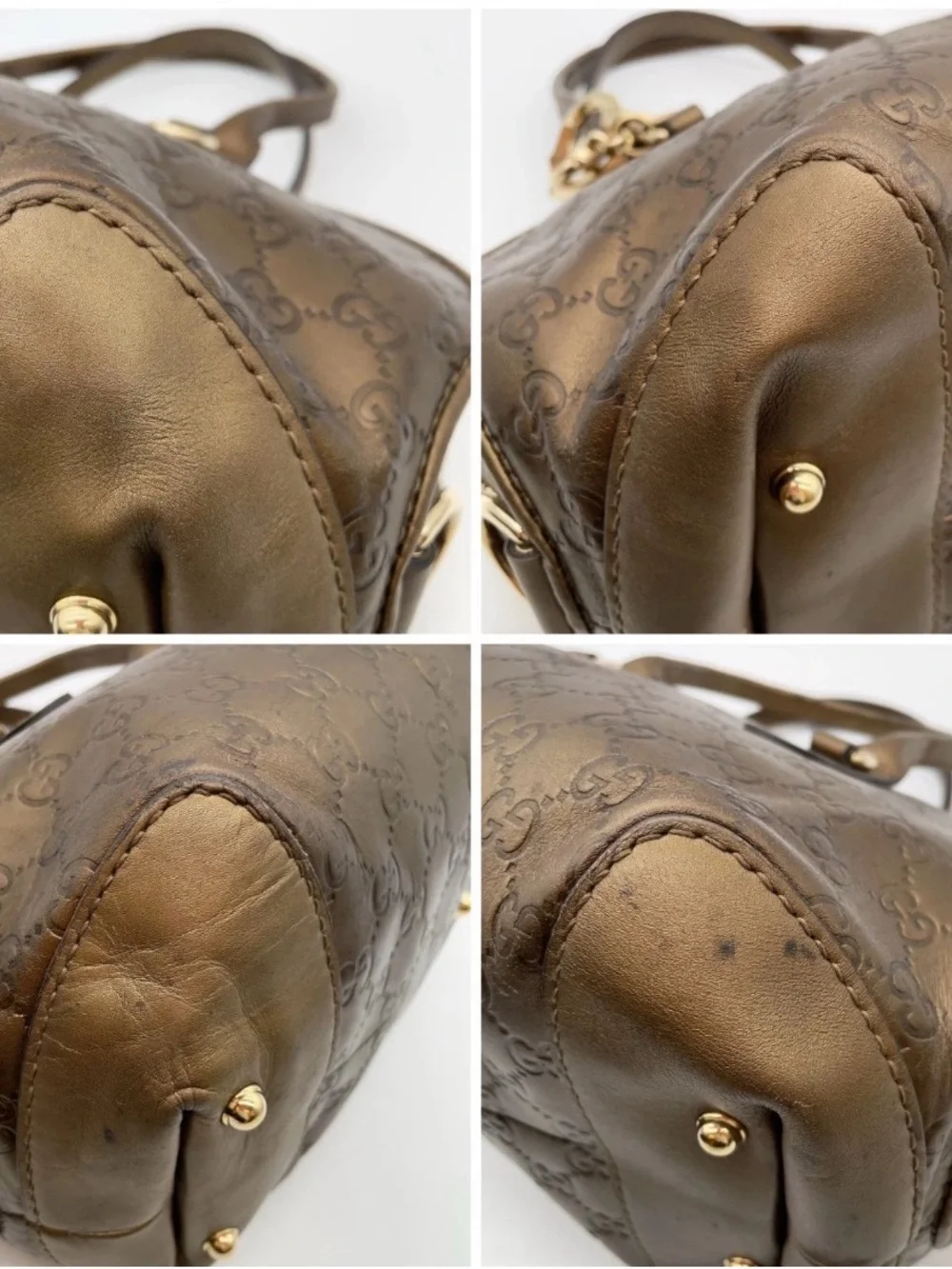 450. Gucci Metallic Guccissima Leather Bamboo Heart-Bit Top Handle Satchel Bag